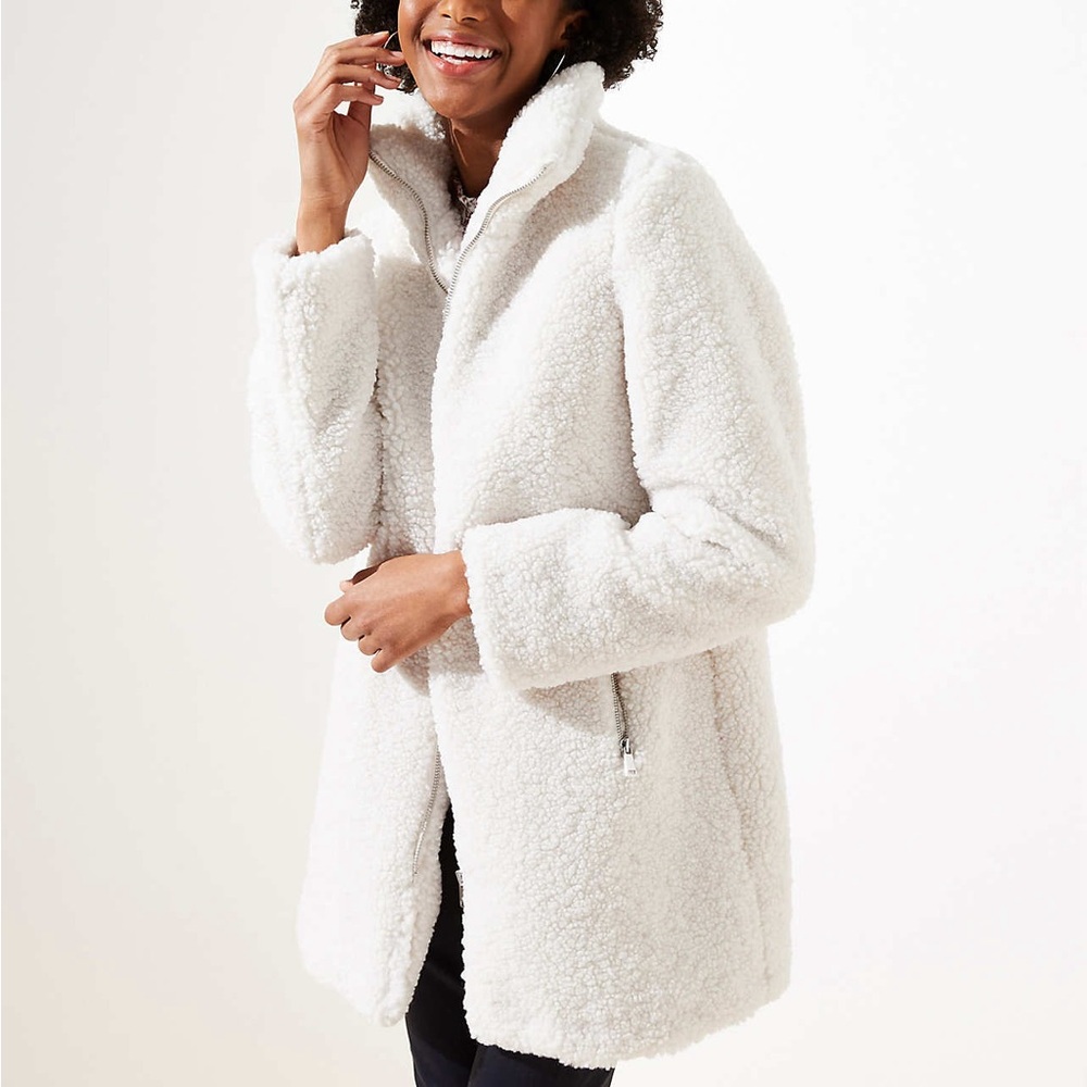 LOFT NWT Teddy Funnel Neck Coat Size XS